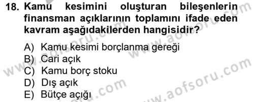 Kamu Maliyesi Dersi 2012 - 2013 Yılı (Vize) Ara Sınav Soruları 18. Soru