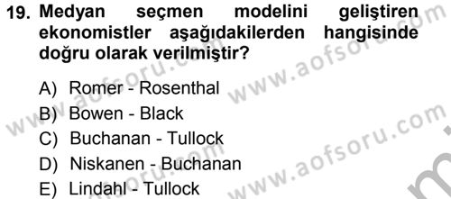Kamu Maliyesi Dersi 2012 - 2013 Yılı (Vize) Ara Sınav Soruları 19. Soru