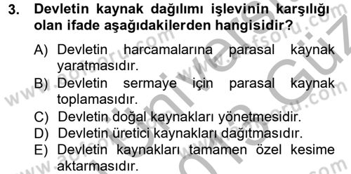 Kamu Maliyesi Dersi 2012 - 2013 Yılı (Vize) Ara Sınav Soruları 3. Soru