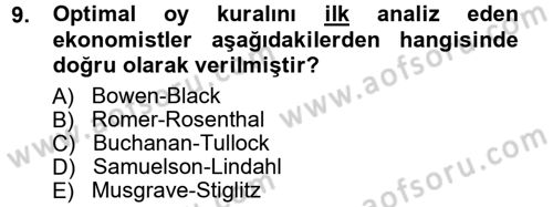 Kamu Maliyesi Dersi 2012 - 2013 Yılı (Vize) Ara Sınav Soruları 9. Soru