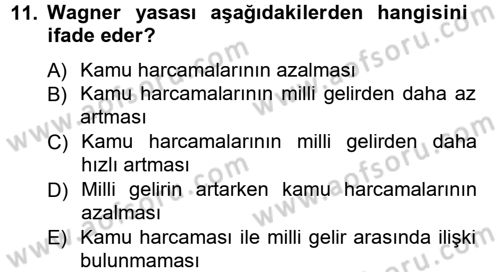 Kamu Maliyesi Dersi 2012 - 2013 Yılı (Final) Dönem Sonu Sınav Soruları 11. Soru