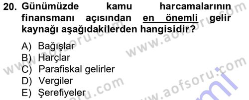 Kamu Maliyesi Dersi 2012 - 2013 Yılı (Final) Dönem Sonu Sınav Soruları 20. Soru