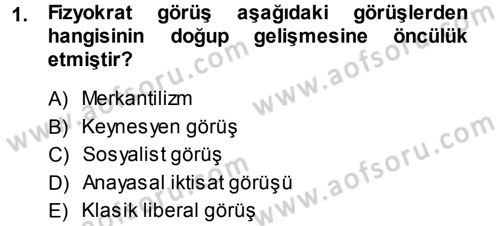 Kamu Maliyesi Dersi 2013 - 2014 Yılı (Vize) Ara Sınavı 1. Soru