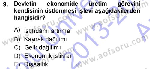 Kamu Maliyesi Dersi 2013 - 2014 Yılı (Vize) Ara Sınavı 9. Soru