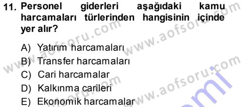 Kamu Maliyesi Dersi 2013 - 2014 Yılı (Final) Dönem Sonu Sınav Soruları 11. Soru