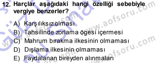 Kamu Maliyesi Dersi 2013 - 2014 Yılı (Final) Dönem Sonu Sınav Soruları 12. Soru