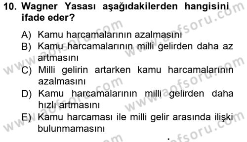 Kamu Maliyesi Dersi 2013 - 2014 Yılı Tek Ders Sınav Soruları 10. Soru