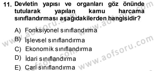 Kamu Maliyesi Dersi 2013 - 2014 Yılı Tek Ders Sınav Soruları 11. Soru
