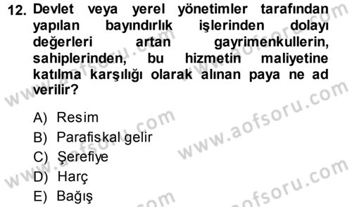 Kamu Maliyesi Dersi 2013 - 2014 Yılı Tek Ders Sınav Soruları 12. Soru