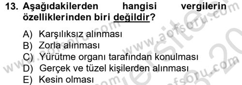 Kamu Maliyesi Dersi 2013 - 2014 Yılı Tek Ders Sınav Soruları 13. Soru