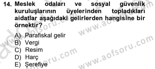 Kamu Maliyesi Dersi 2013 - 2014 Yılı Tek Ders Sınav Soruları 14. Soru