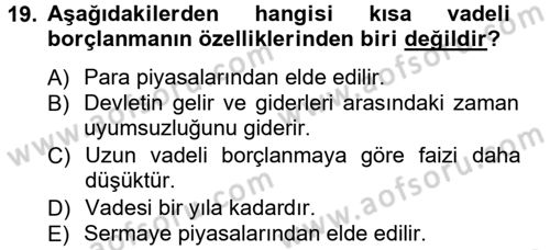 Kamu Maliyesi Dersi 2013 - 2014 Yılı Tek Ders Sınav Soruları 19. Soru