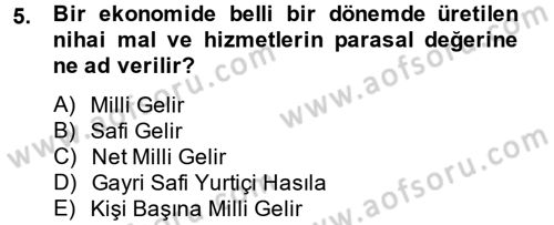 Kamu Maliyesi Dersi 2013 - 2014 Yılı Tek Ders Sınav Soruları 5. Soru