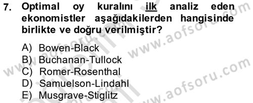Kamu Maliyesi Dersi 2013 - 2014 Yılı Tek Ders Sınav Soruları 7. Soru