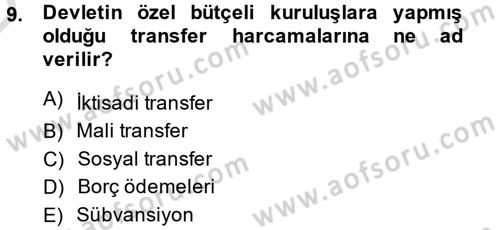 Kamu Maliyesi Dersi 2013 - 2014 Yılı Tek Ders Sınav Soruları 9. Soru