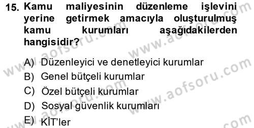 Kamu Maliyesi Dersi 2014 - 2015 Yılı (Vize) Ara Sınavı 15. Soru