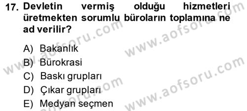 Kamu Maliyesi Dersi 2014 - 2015 Yılı (Vize) Ara Sınavı 17. Soru