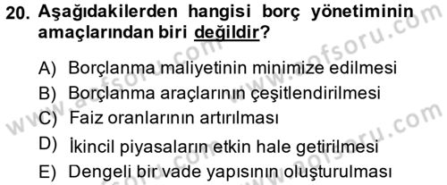 Kamu Maliyesi Dersi 2014 - 2015 Yılı (Final) Dönem Sonu Sınav Soruları 20. Soru