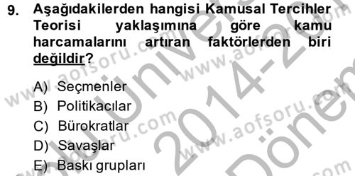 Kamu Maliyesi Dersi 2014 - 2015 Yılı (Final) Dönem Sonu Sınav Soruları 9. Soru