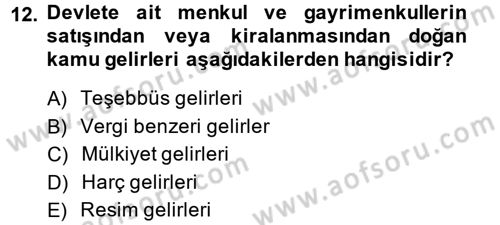 Kamu Maliyesi Dersi 2014 - 2015 Yılı Tek Ders Sınav Soruları 12. Soru