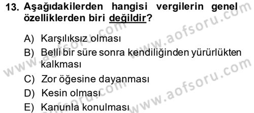 Kamu Maliyesi Dersi 2014 - 2015 Yılı Tek Ders Sınav Soruları 13. Soru