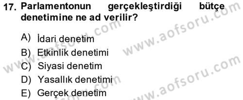 Kamu Maliyesi Dersi 2014 - 2015 Yılı Tek Ders Sınav Soruları 17. Soru