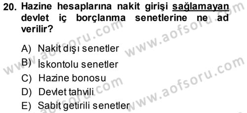 Kamu Maliyesi Dersi 2014 - 2015 Yılı Tek Ders Sınav Soruları 20. Soru