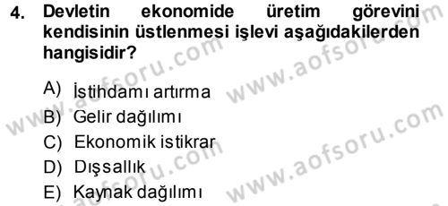 Kamu Maliyesi Dersi 2014 - 2015 Yılı Tek Ders Sınav Soruları 4. Soru