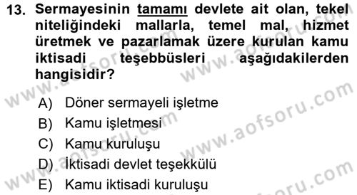 Kamu Maliyesi Dersi 2015 - 2016 Yılı (Vize) Ara Sınav Soruları 13. Soru