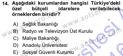 Kamu Maliyesi Dersi 2015 - 2016 Yılı (Vize) Ara Sınav Soruları 14. Soru