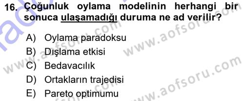 Kamu Maliyesi Dersi 2015 - 2016 Yılı (Vize) Ara Sınav Soruları 16. Soru