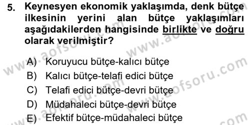 Kamu Maliyesi Dersi 2015 - 2016 Yılı (Vize) Ara Sınav Soruları 5. Soru