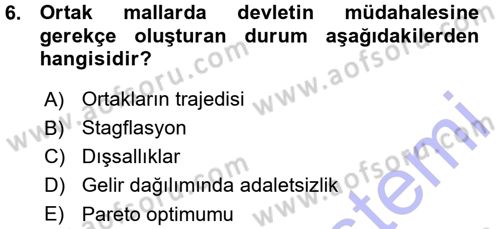 Kamu Maliyesi Dersi 2015 - 2016 Yılı (Vize) Ara Sınav Soruları 6. Soru