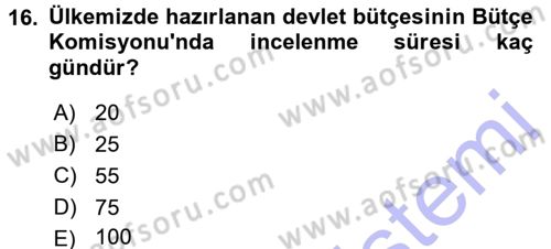 Kamu Maliyesi Dersi 2015 - 2016 Yılı (Final) Dönem Sonu Sınavı 16. Soru