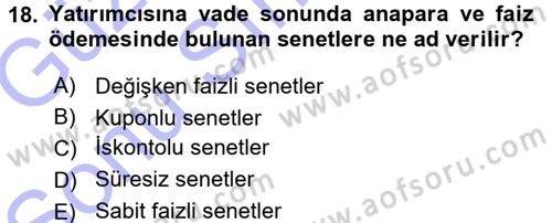 Kamu Maliyesi Dersi 2015 - 2016 Yılı (Final) Dönem Sonu Sınavı 18. Soru