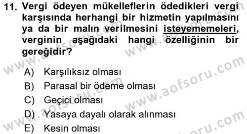 Kamu Maliyesi Dersi 2015 - 2016 Yılı Tek Ders Sınav Soruları 11. Soru