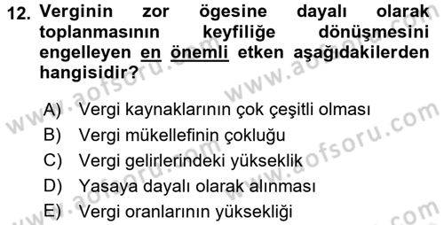 Kamu Maliyesi Dersi 2015 - 2016 Yılı Tek Ders Sınav Soruları 12. Soru