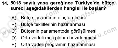 Kamu Maliyesi Dersi 2015 - 2016 Yılı Tek Ders Sınav Soruları 14. Soru