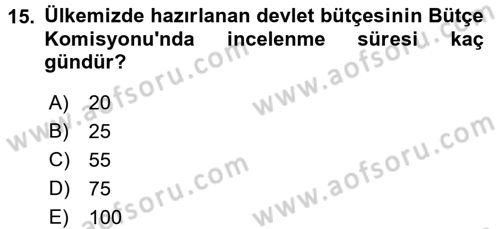 Kamu Maliyesi Dersi 2015 - 2016 Yılı Tek Ders Sınav Soruları 15. Soru