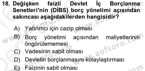 Kamu Maliyesi Dersi 2015 - 2016 Yılı Tek Ders Sınav Soruları 18. Soru