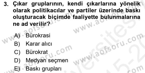 Kamu Maliyesi Dersi 2015 - 2016 Yılı Tek Ders Sınav Soruları 3. Soru