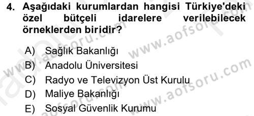 Kamu Maliyesi Dersi 2015 - 2016 Yılı Tek Ders Sınav Soruları 4. Soru