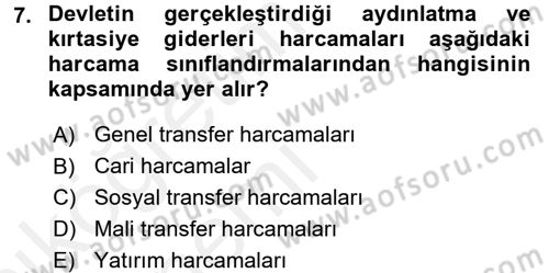 Kamu Maliyesi Dersi 2015 - 2016 Yılı Tek Ders Sınav Soruları 7. Soru