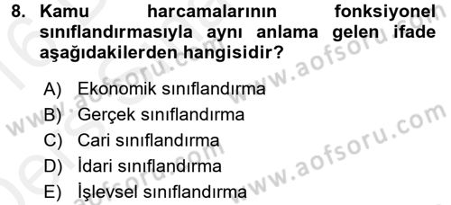 Kamu Maliyesi Dersi 2015 - 2016 Yılı Tek Ders Sınav Soruları 8. Soru