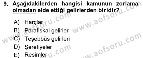 Kamu Maliyesi Dersi 2015 - 2016 Yılı Tek Ders Sınav Soruları 9. Soru