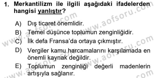 Kamu Maliyesi Dersi 2016 - 2017 Yılı 3 Ders Sınavı 1. Soru