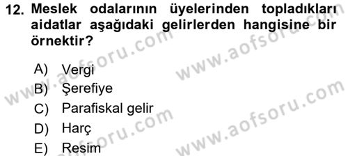 Kamu Maliyesi Dersi 2016 - 2017 Yılı 3 Ders Sınavı 12. Soru