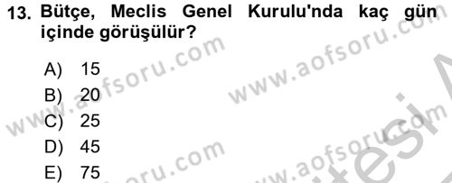 Kamu Maliyesi Dersi 2016 - 2017 Yılı 3 Ders Sınavı 13. Soru