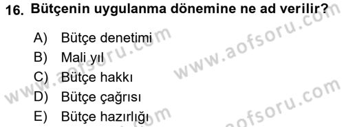 Kamu Maliyesi Dersi 2016 - 2017 Yılı 3 Ders Sınavı 16. Soru