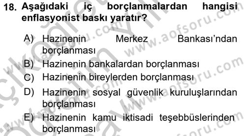 Kamu Maliyesi Dersi 2016 - 2017 Yılı 3 Ders Sınavı 18. Soru